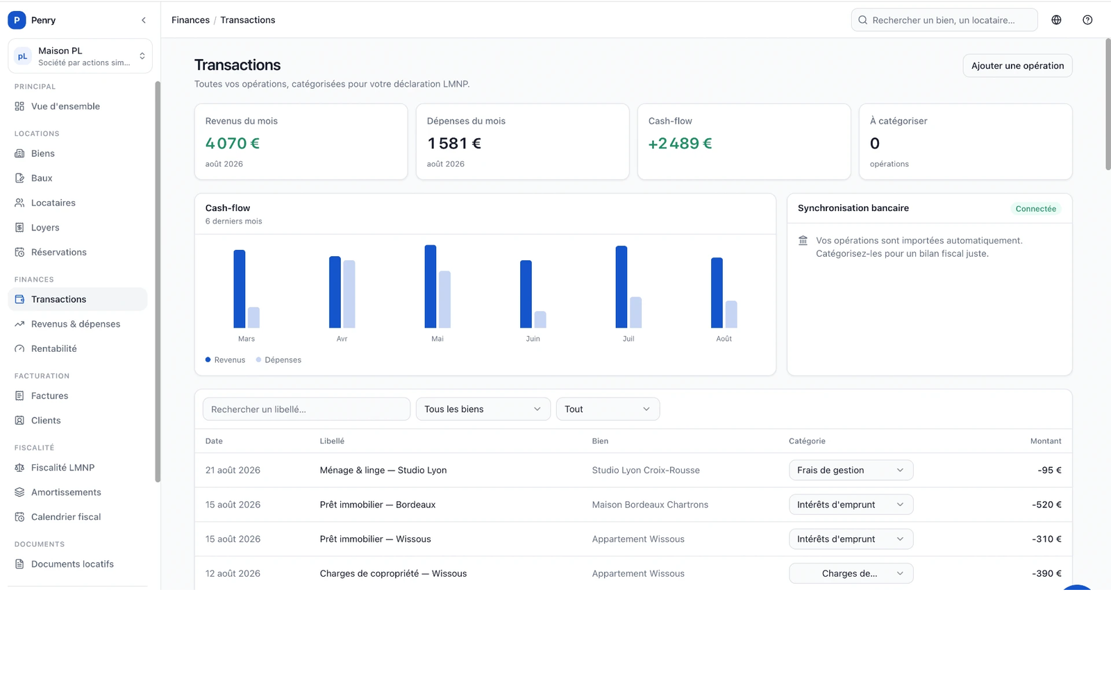 Transactions bancaires synchronisées dans Penry